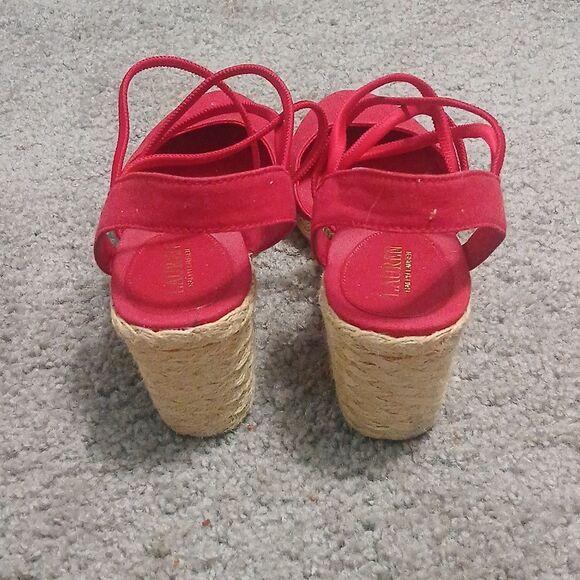 Lauren Ralph Lauren Caralee Red canvas wedge close toe sandals Sz 10 EUC - Picture 4 of 8